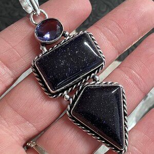 Witchy Amethyst and Blue Goldstone Pendant Crystal Stone Jewelry